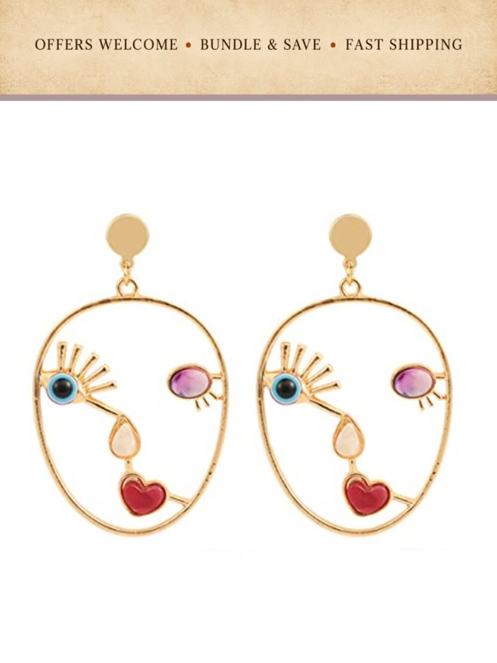 Face Shaped Dangle Drop Earrings Alloy Hollowed Vintage Abstract